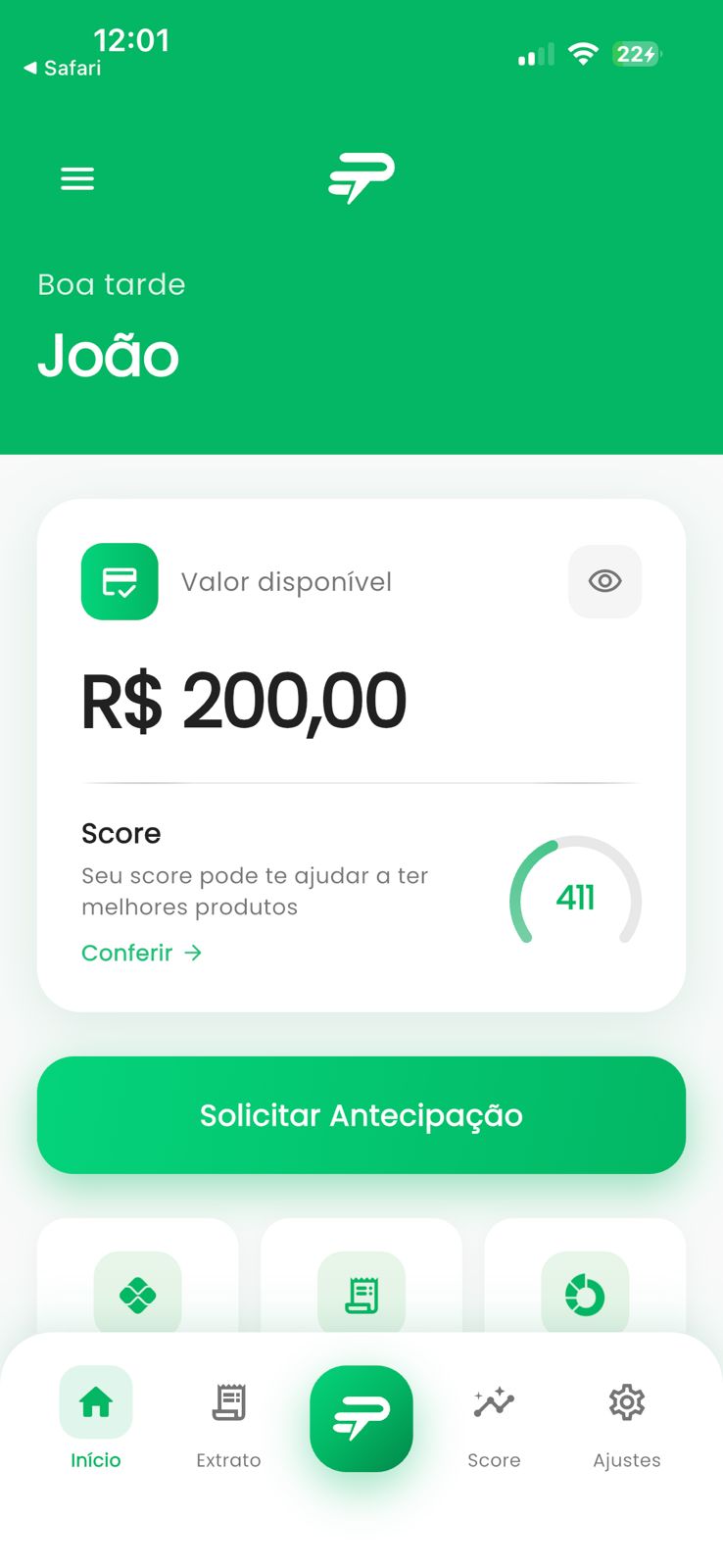 Tela inicial do app PayPass