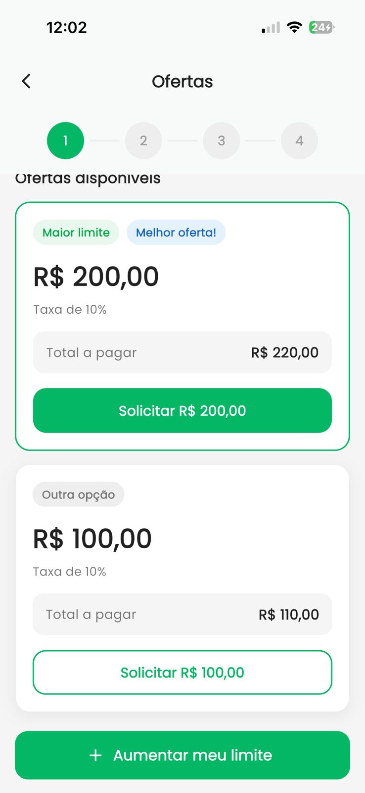 Tela de ofertas do app PayPass